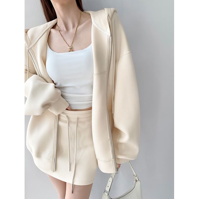 Zip Hoodie and Pencil Skirt with Shorts - Mid Rise
