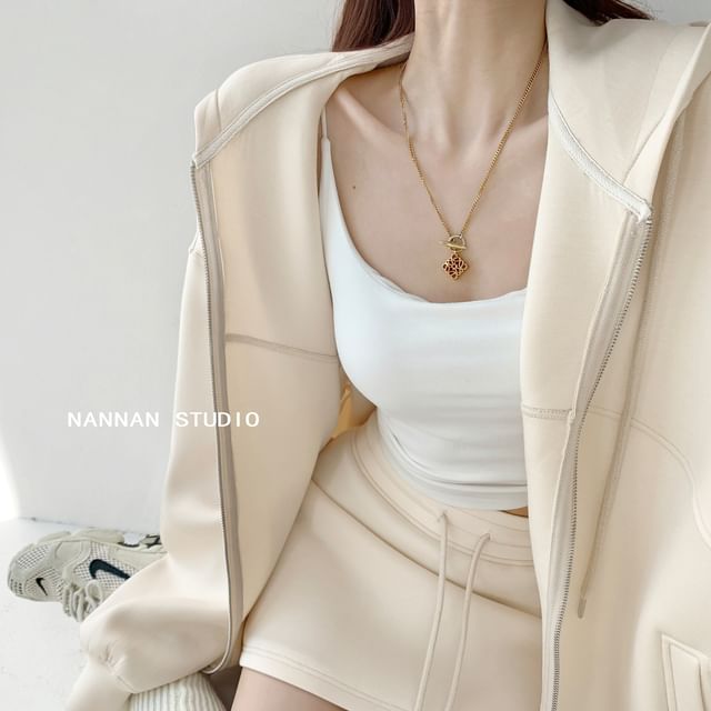 Zip Hoodie and Pencil Skirt with Shorts - Mid Rise