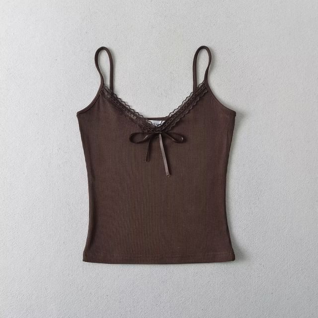 Bow Lace-Trim Cami Top