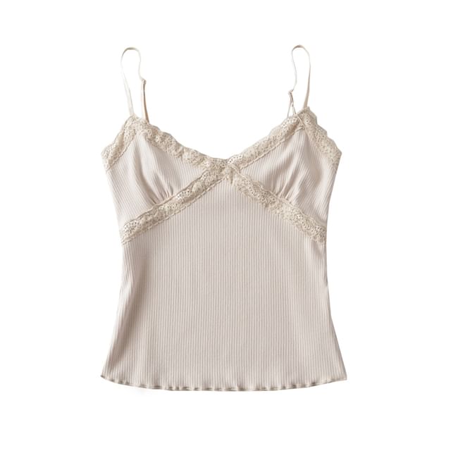 Cropped Lace-Trim V-Neck Cami