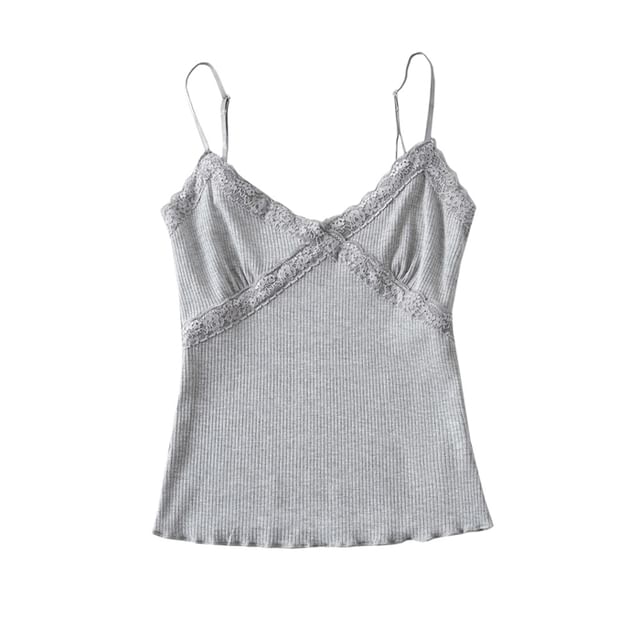 Cropped Lace-Trim V-Neck Cami