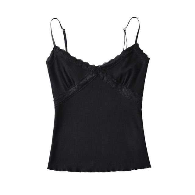 Cropped Lace-Trim V-Neck Cami