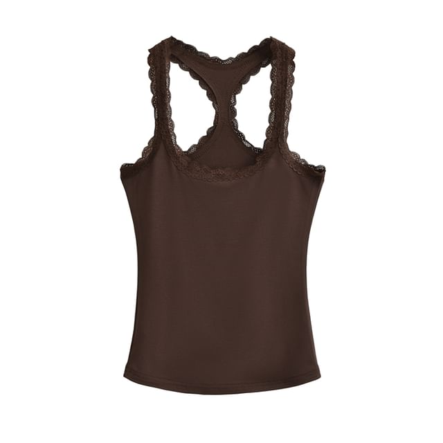 Scoop-Neck Lace-Trim Racerback Crop Tank