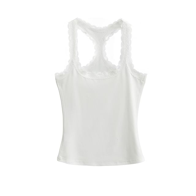 Scoop-Neck Lace-Trim Racerback Crop Tank
