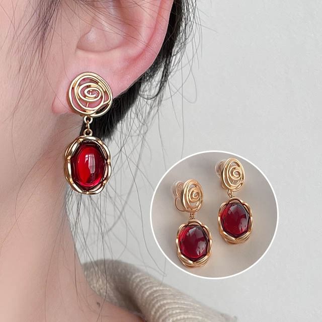 Gemstone Faux Earring Alloy Drop