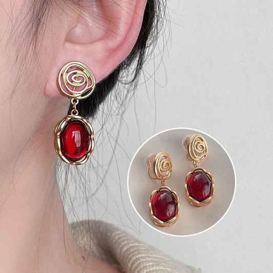 Gemstone Faux Earring Alloy Drop