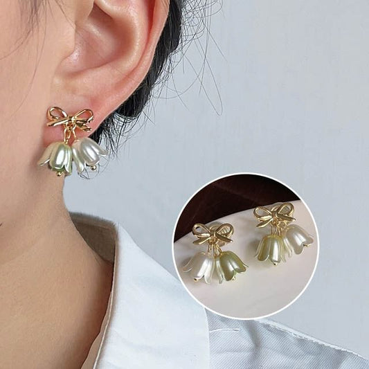 Earring Drop Bow Alloy Floral