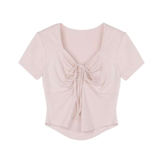 Drawstring Plain Short-Sleeve T-Shirt