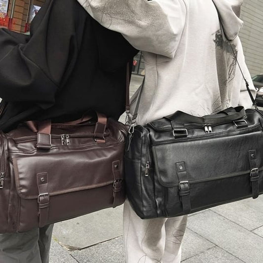 Leather Multi-Pocket Carryall Faux