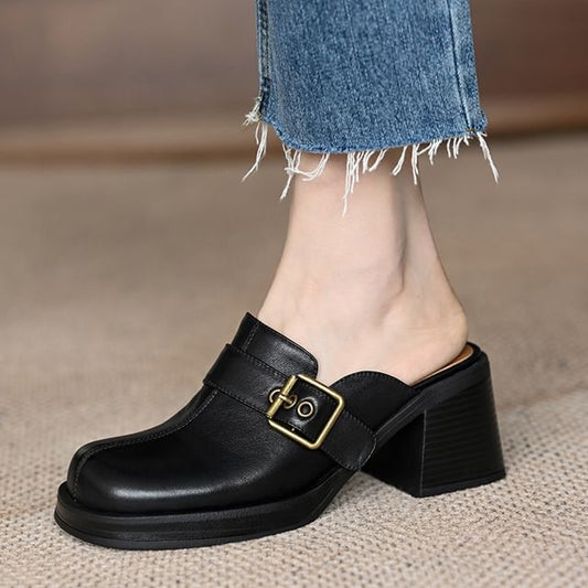 Buckled Mules Heel Block