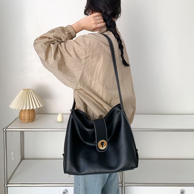 Leather Plain Bag Faux Tote