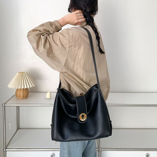 Leather Plain Bag Faux Tote