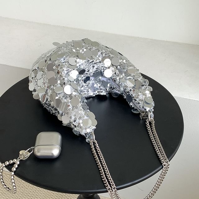 Chain Strap Sequin Hobo Bag