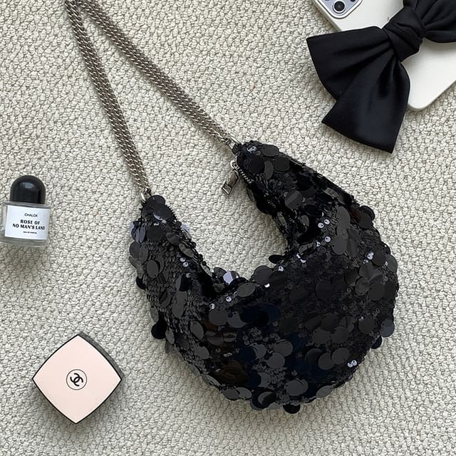 Chain Strap Sequin Hobo Bag