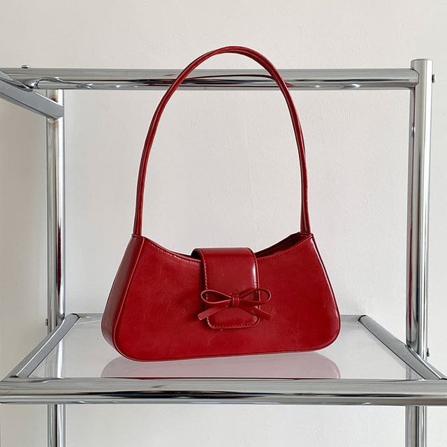 Leather Shoulder Bow Bag Faux