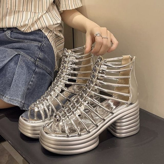 Sandals Heel Plain Block Platform