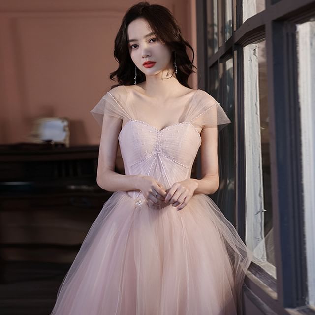 A-Line Strapless Gown Mesh Evening