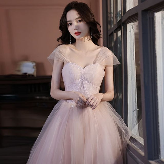 A-Line Strapless Gown Mesh Evening