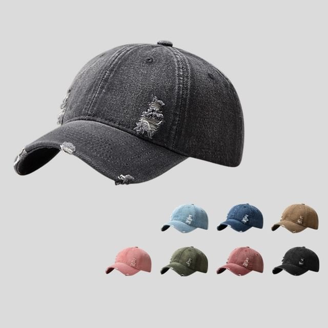 Cap Distressed Baseball Washed Denim