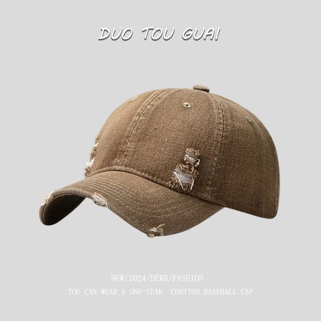 Cap Distressed Baseball Washed Denim