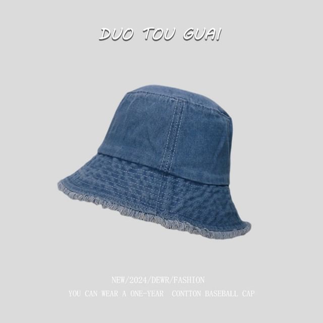 Hat Frayed Denim Washed Bucket