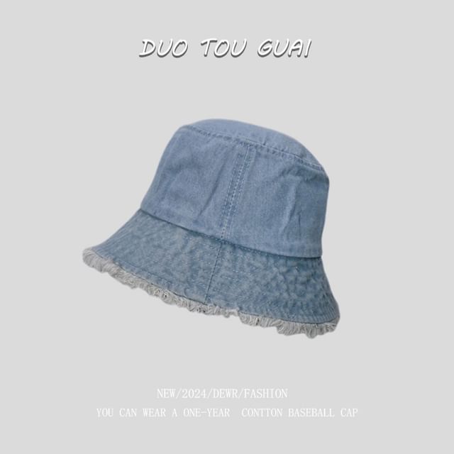 Hat Frayed Denim Washed Bucket