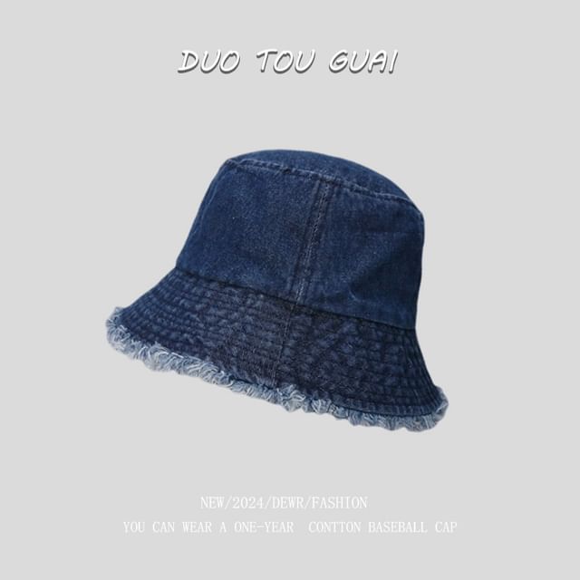 Hat Frayed Denim Washed Bucket
