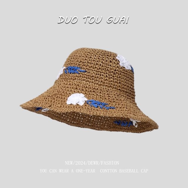 Woven Floral Sun Hat Accent