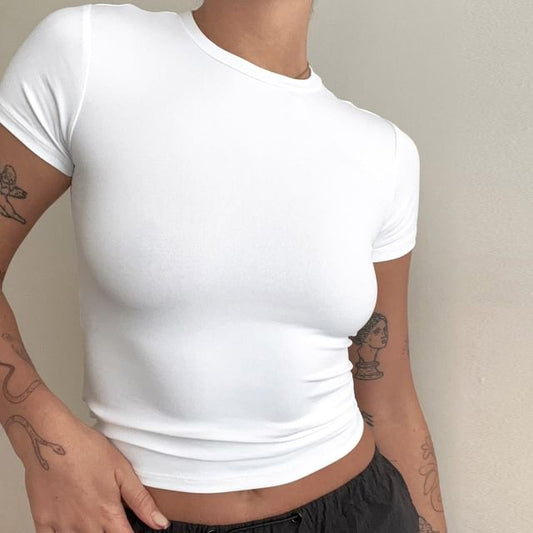 Round Plain Short-Sleeve T-Shirt Neck