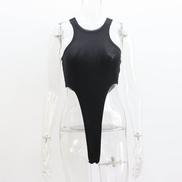 Bodysuit Crew Neck Top Sleeveless Plain