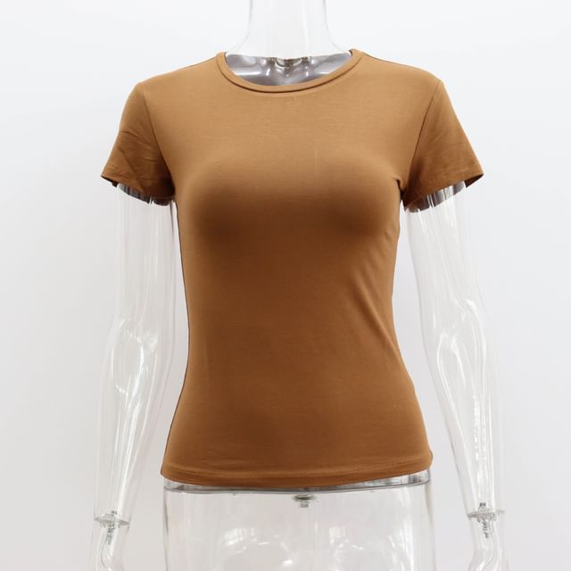 Round Plain Short-Sleeve T-Shirt Neck