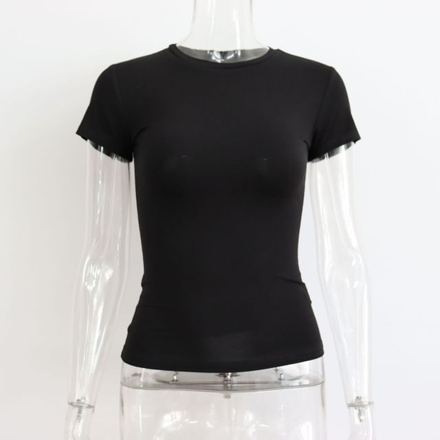 Neck Plain Round Short-Sleeve T-Shirt