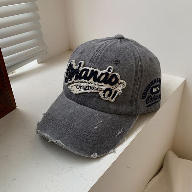 Washed Distressed Baseball Cap Lettering Applique