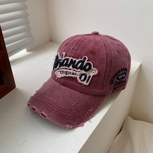 Washed Distressed Baseball Cap Lettering Applique