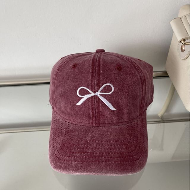 Washed Bow Cap Baseball Embroidered