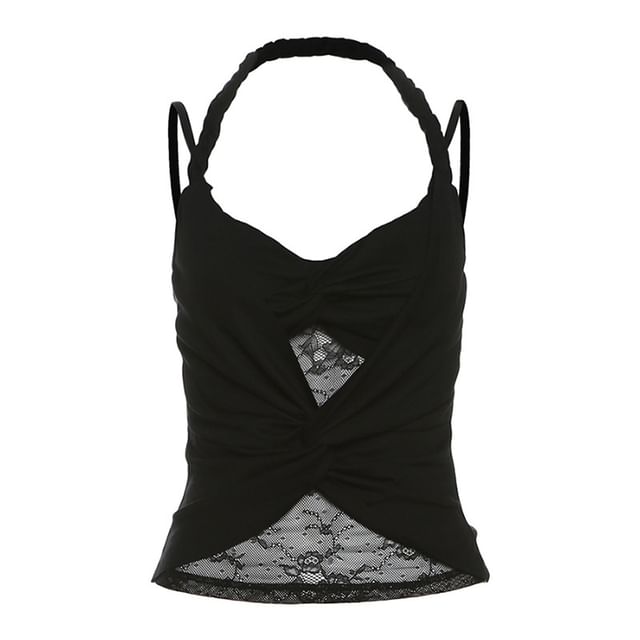 Sheer Lace V-Neck Fitted Crop Cami
