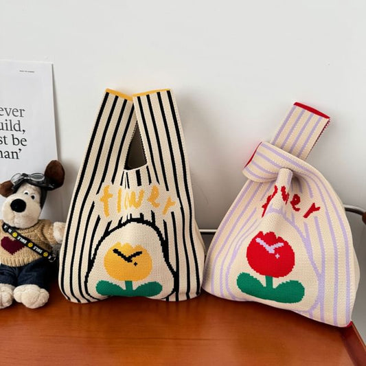 Knit Flower Tote Bag