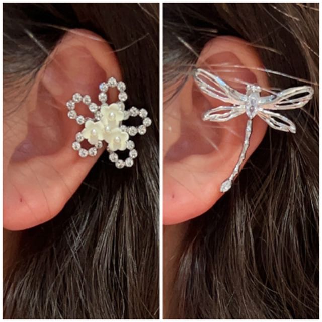/ Floral Cuff Alloy Dragonfly Ear