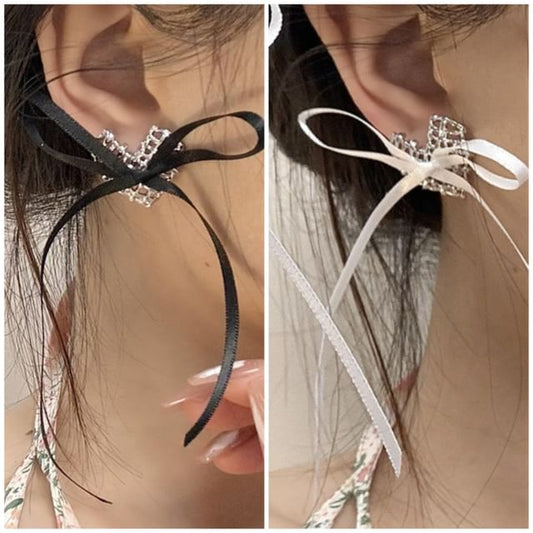Stud Alloy Earring Heart Ribbon