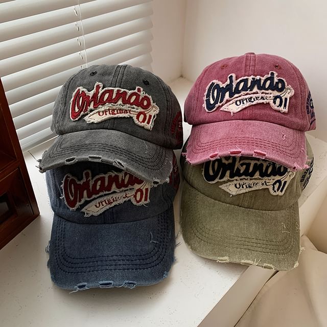 Washed Distressed Baseball Cap Lettering Applique