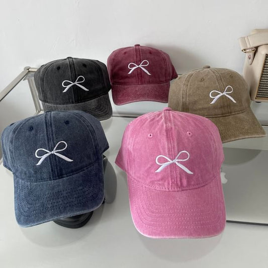 Washed Bow Cap Baseball Embroidered