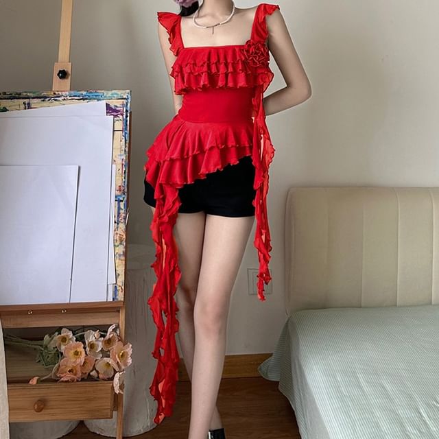 Camisole Plain Trim Ruffle Top