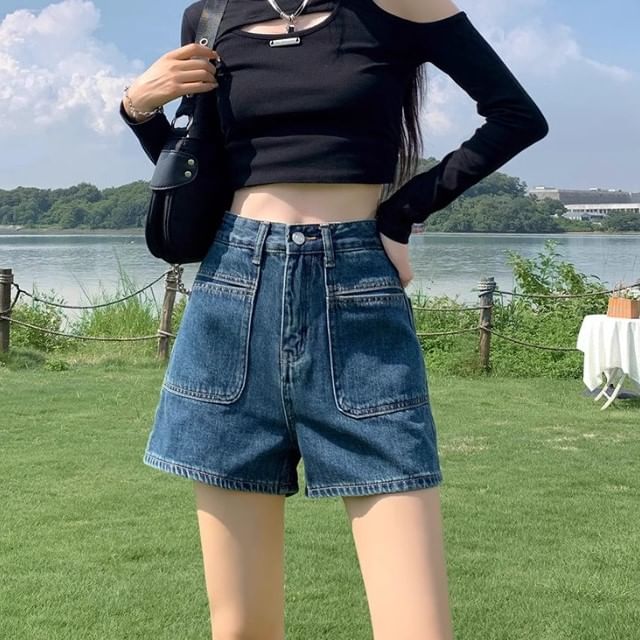 High Waist Denim Shorts Washed