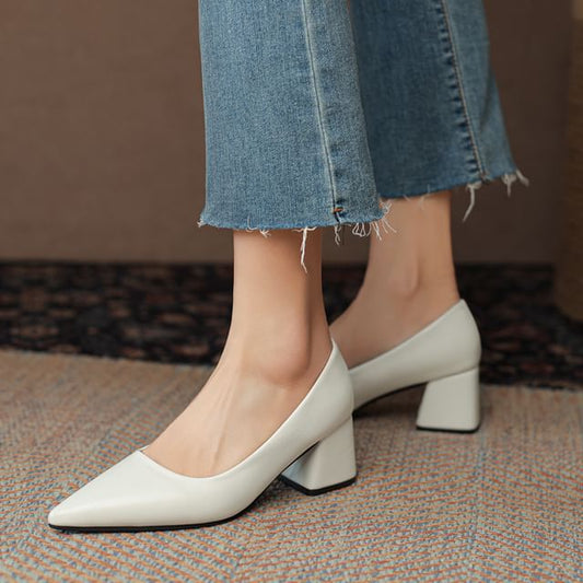 Heel Block Pointed Pumps