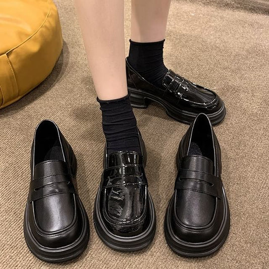 Leather Loafers Faux Platform