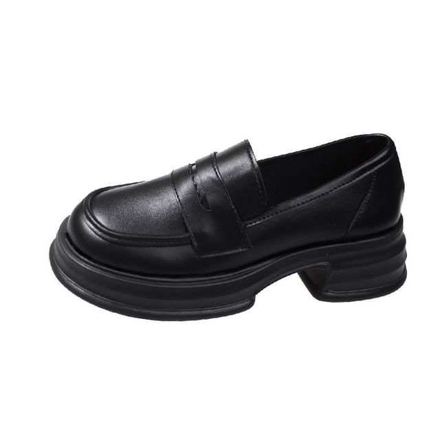 Leather Loafers Faux Platform