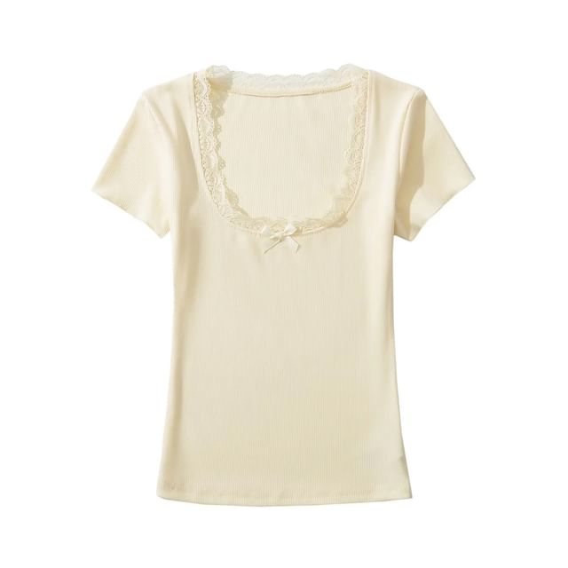 Square-Neck Lace-Trim Fitted Crop Top