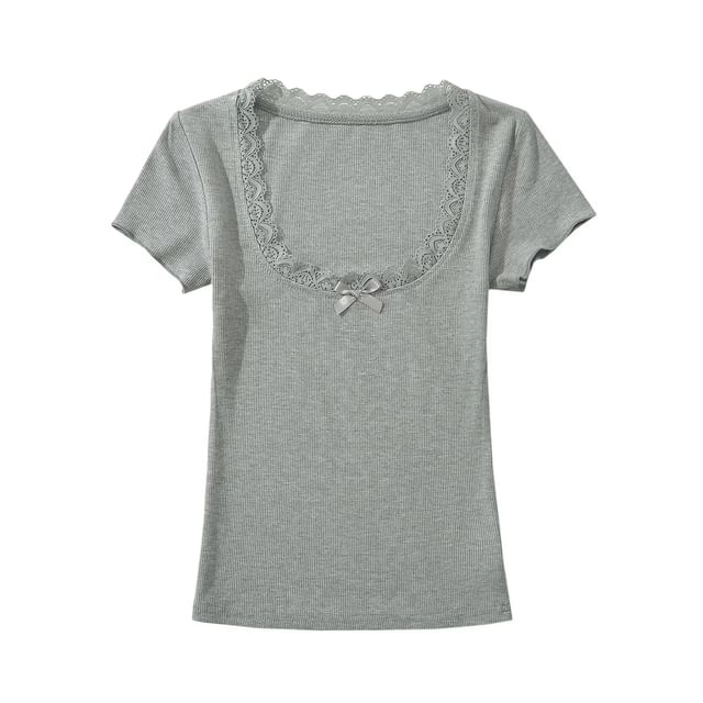 Square-Neck Lace-Trim Fitted Crop Top