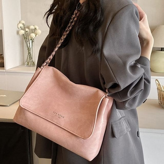 Bag Lettering Faux Leather Tote Chain Strap Flap