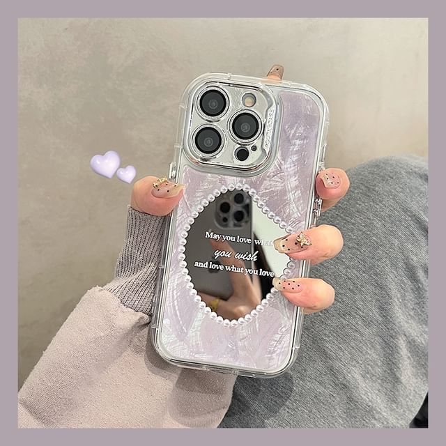 Faux Pearl Phone Mirrored Case